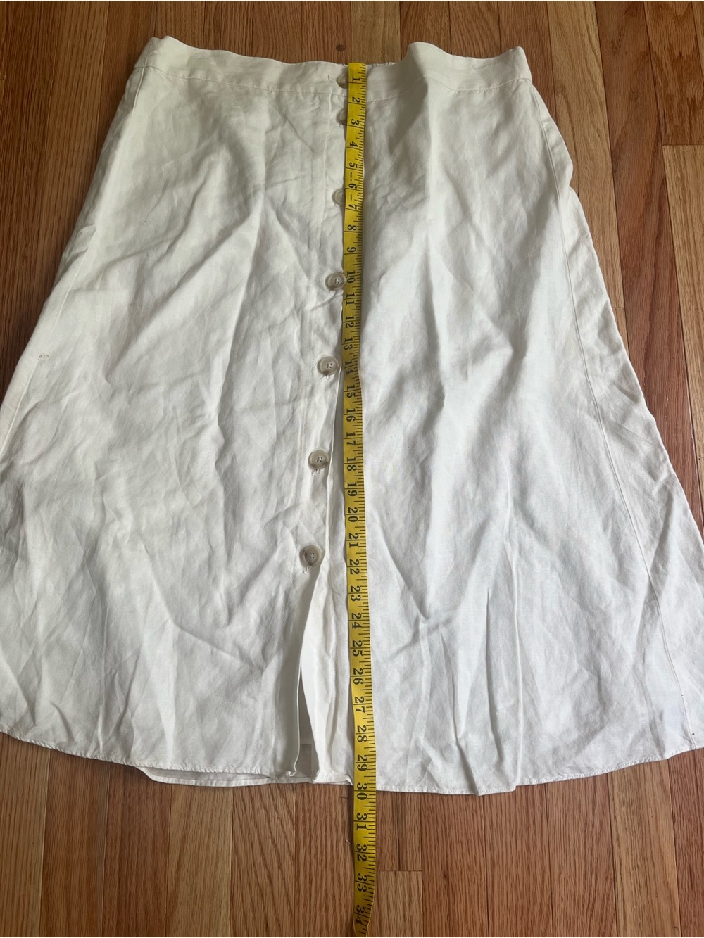 LOFT White Linen Blend Button Front Midi Skirt Large Coastal Euro Summer - Picture 6 of 10